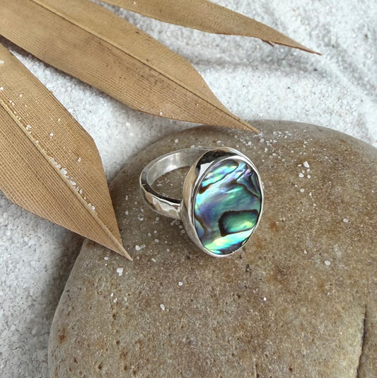 Single Band Oval Abalone Ring — Sterling Silver, Size 8