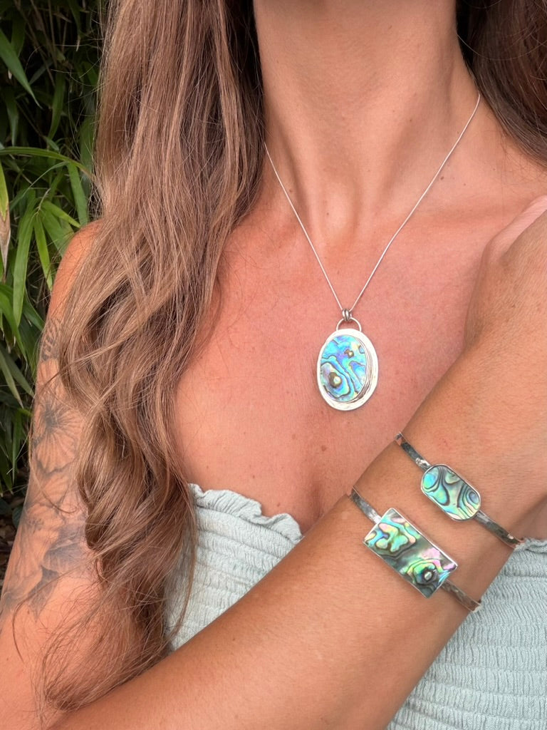 Abalone Cuff (Sideways Shell, Stacking) — Sterling Silver