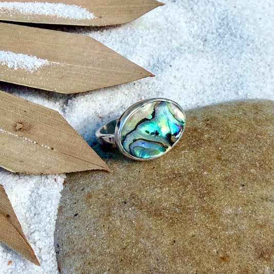 Single Band Oval Abalone Ring — Sterling Silver, Size 7