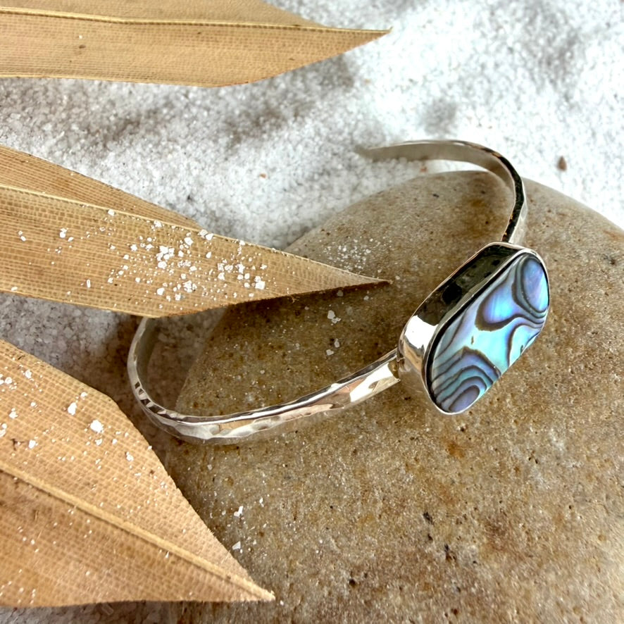 Abalone Cuff (Sideways Shell, Stacking) — Sterling Silver