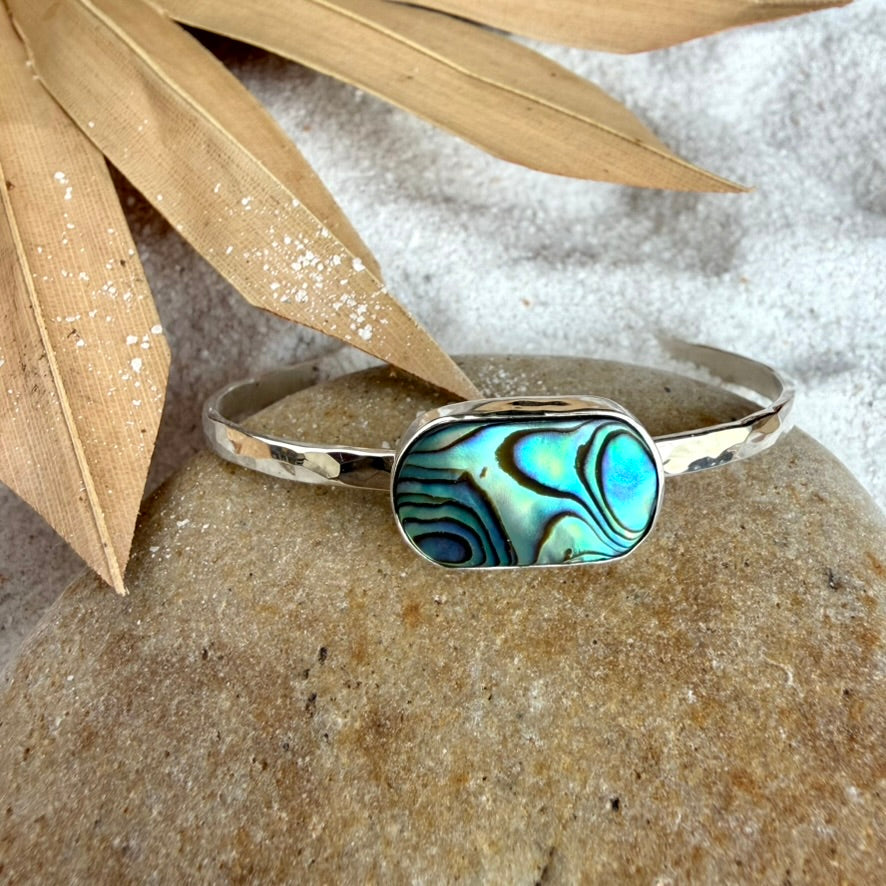 Abalone Cuff (Sideways Shell, Stacking) — Sterling Silver