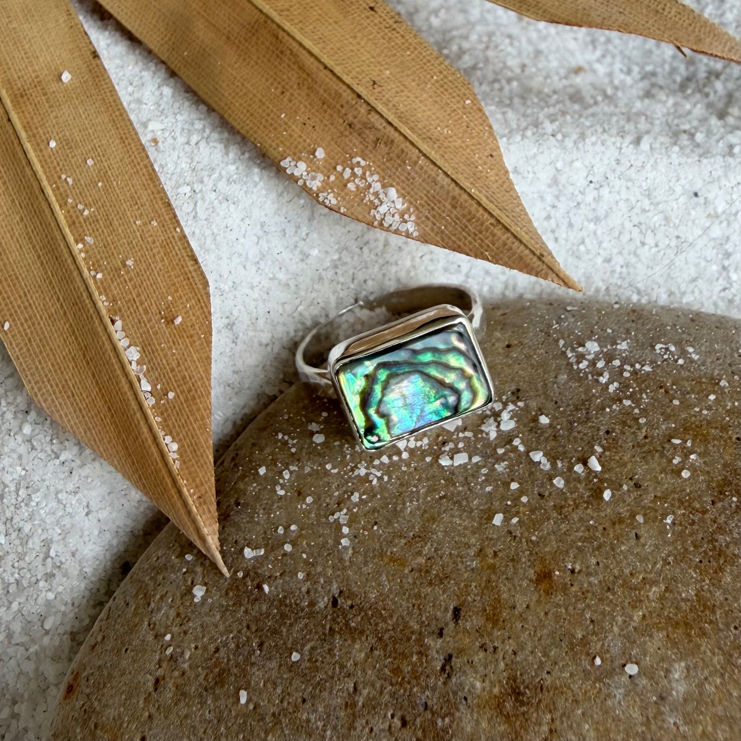 Single Band Rectangle Abalone Ring — Sterling Silver, Size 7