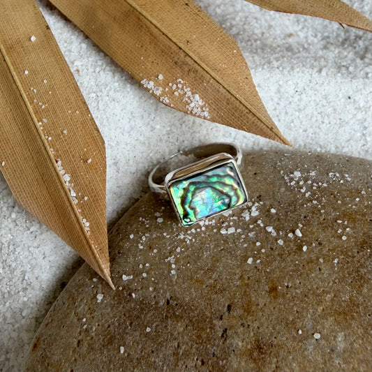 Single Band Rectangle Abalone Ring — Sterling Silver, Size 7