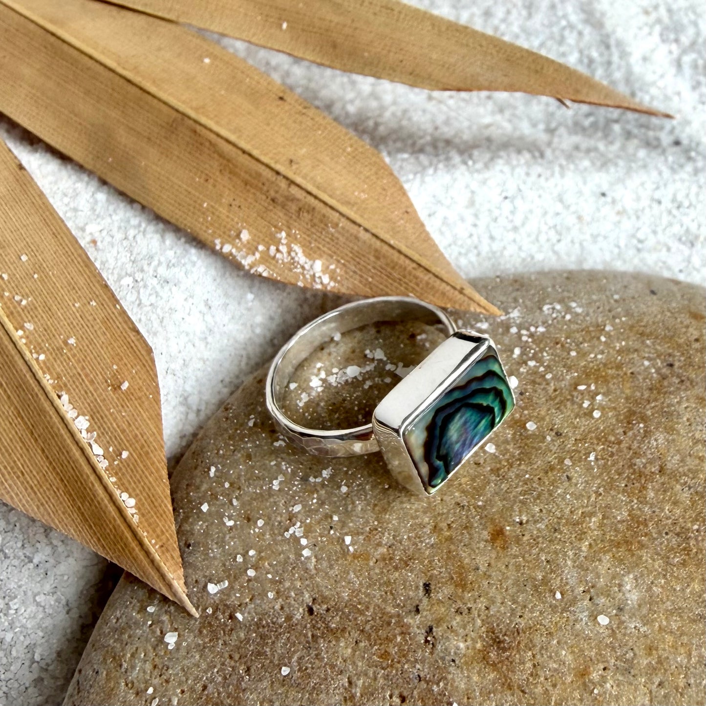 Single Band Rectangle Abalone Ring — Sterling Silver, Size 7