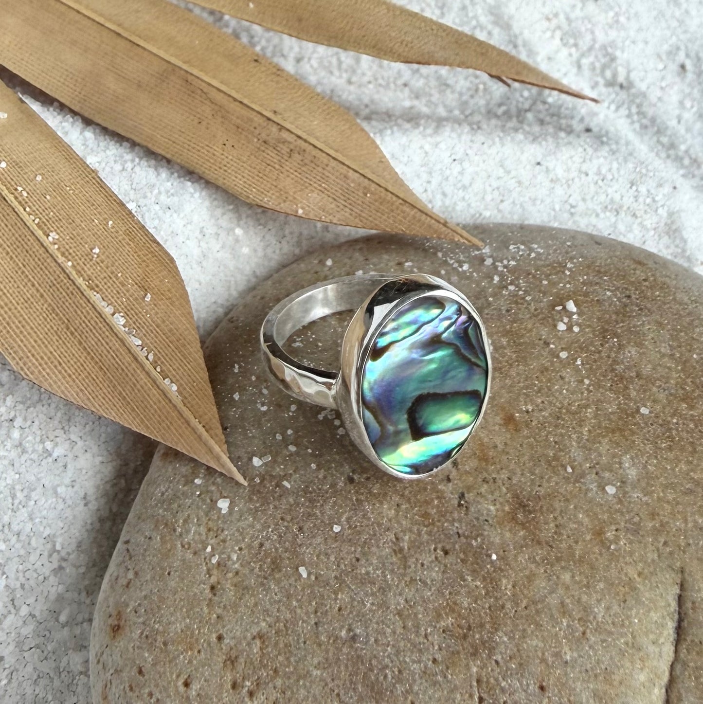 Single Band Oval Abalone Ring — Sterling Silver, Size 8