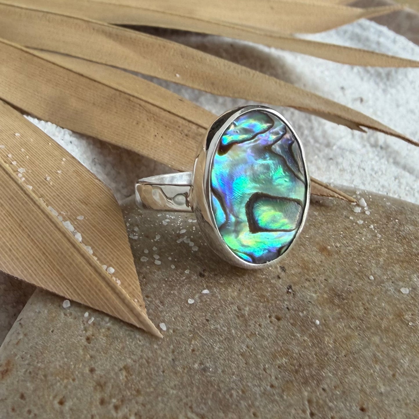 Single Band Oval Abalone Ring — Sterling Silver, Size 8