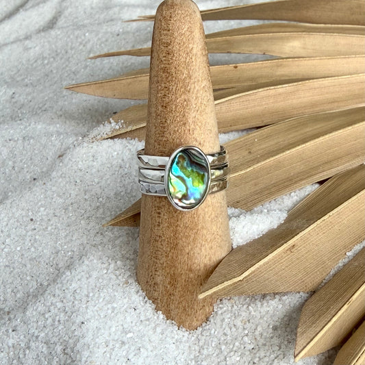 Abalone Ring Stack (Set of 3) — Sterling Silver, Size 7.5