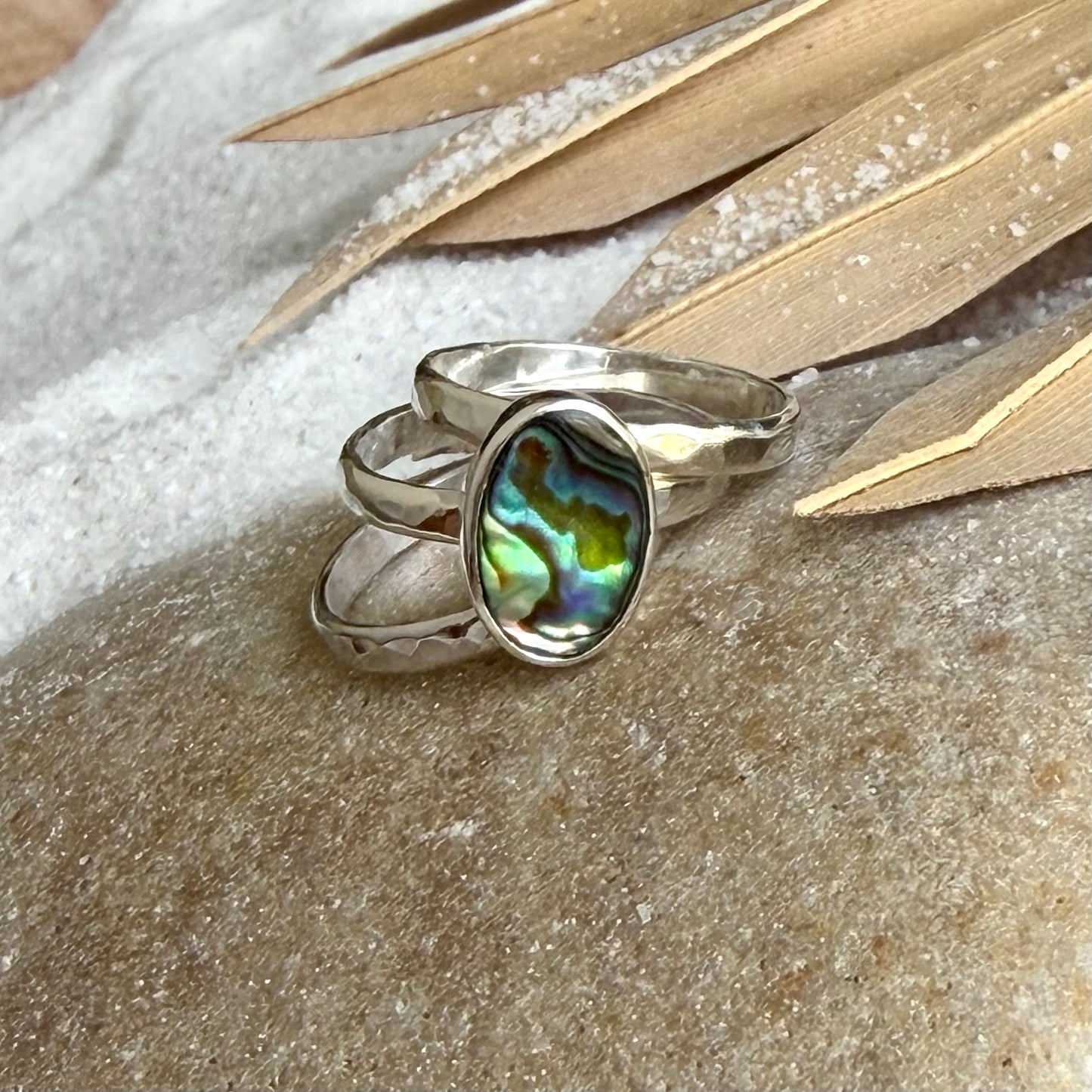Abalone Ring Stack (Set of 3) — Sterling Silver, Size 7.5