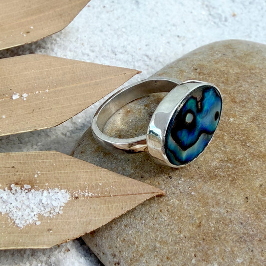 Single Band Oval Abalone Ring — Sterling Silver, Size 8