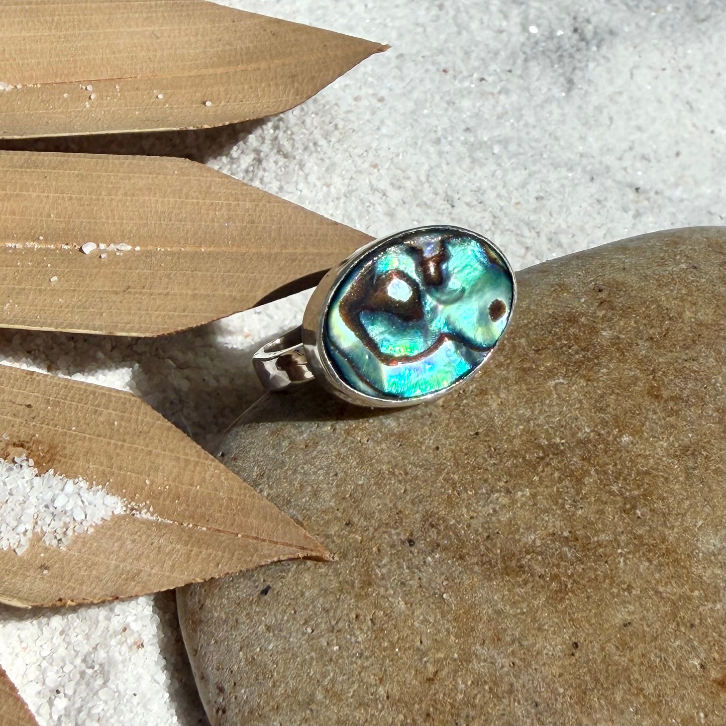 Single Band Oval Abalone Ring — Sterling Silver, Size 8