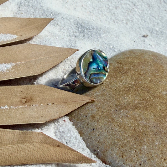 Single Band Oval Abalone Ring — Sterling Silver, Size 7