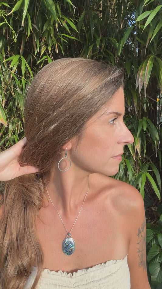 Hammered Hoop Earrings with Abalone — Sterling Silver